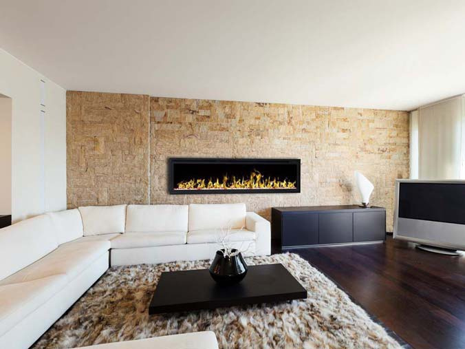 Wall mounted bioethanol fireplaces placed on the wall in modern interior