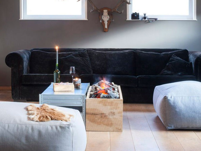 Wall mounted bioethanol fireplaces placed on the wall in modern interior