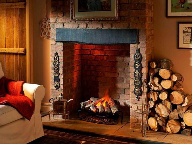 Wall mounted bioethanol fireplaces placed on the wall in modern interior