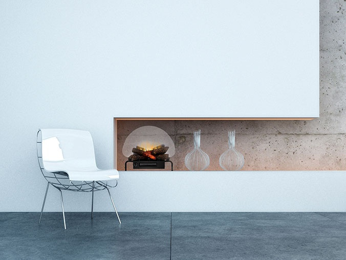 Wall mounted bioethanol fireplaces placed on the wall in modern interior