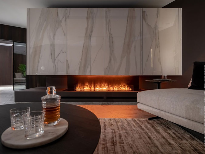 Wall mounted bioethanol fireplaces placed on the wall in modern interior