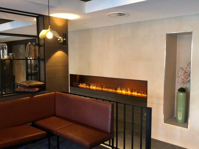 Wall mounted bioethanol fireplaces placed on the wall in modern interior