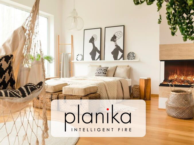 Wall mounted bioethanol fireplaces placed on the wall in modern interior