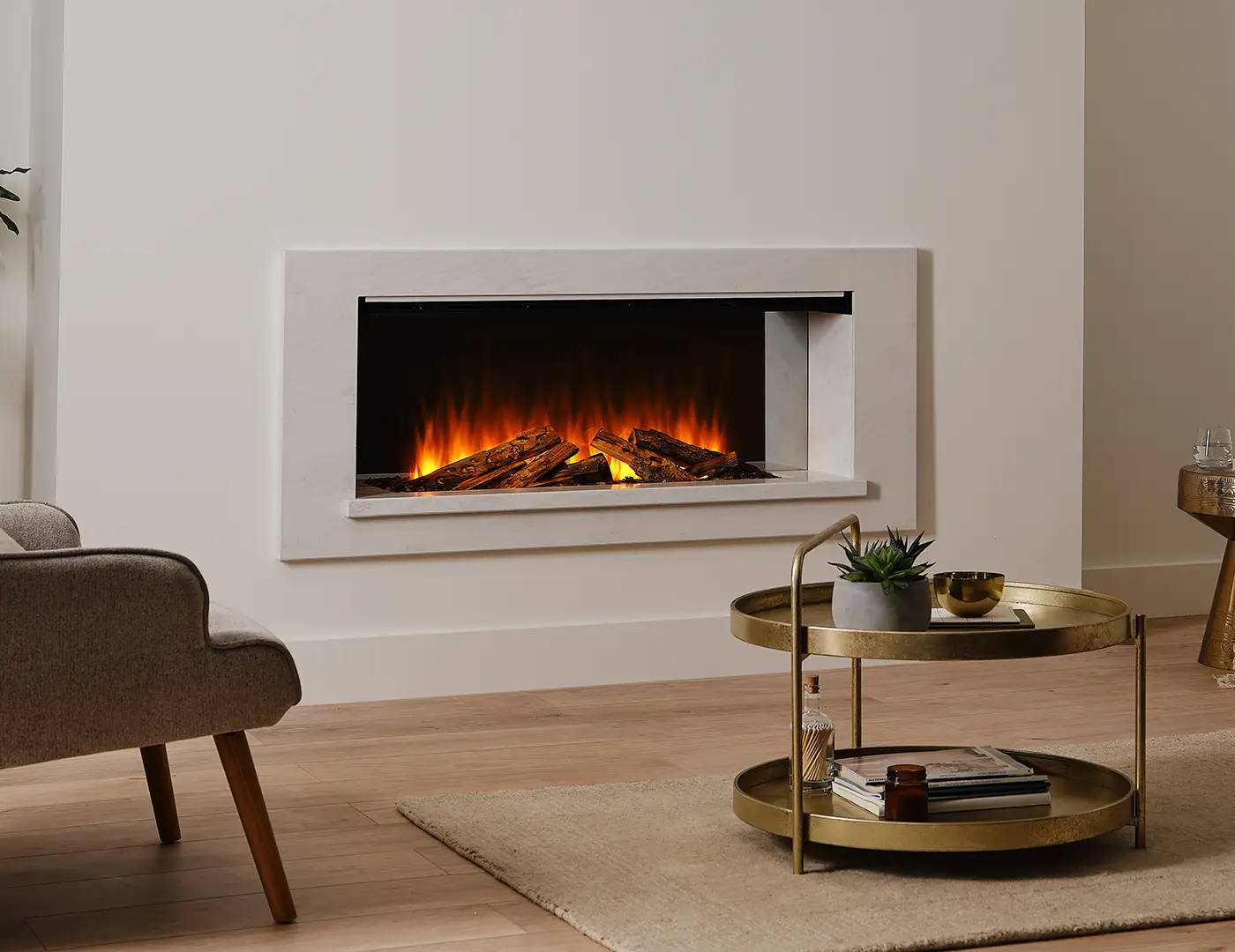 Wall mounted bioethanol fireplaces placed on the wall in modern interior
