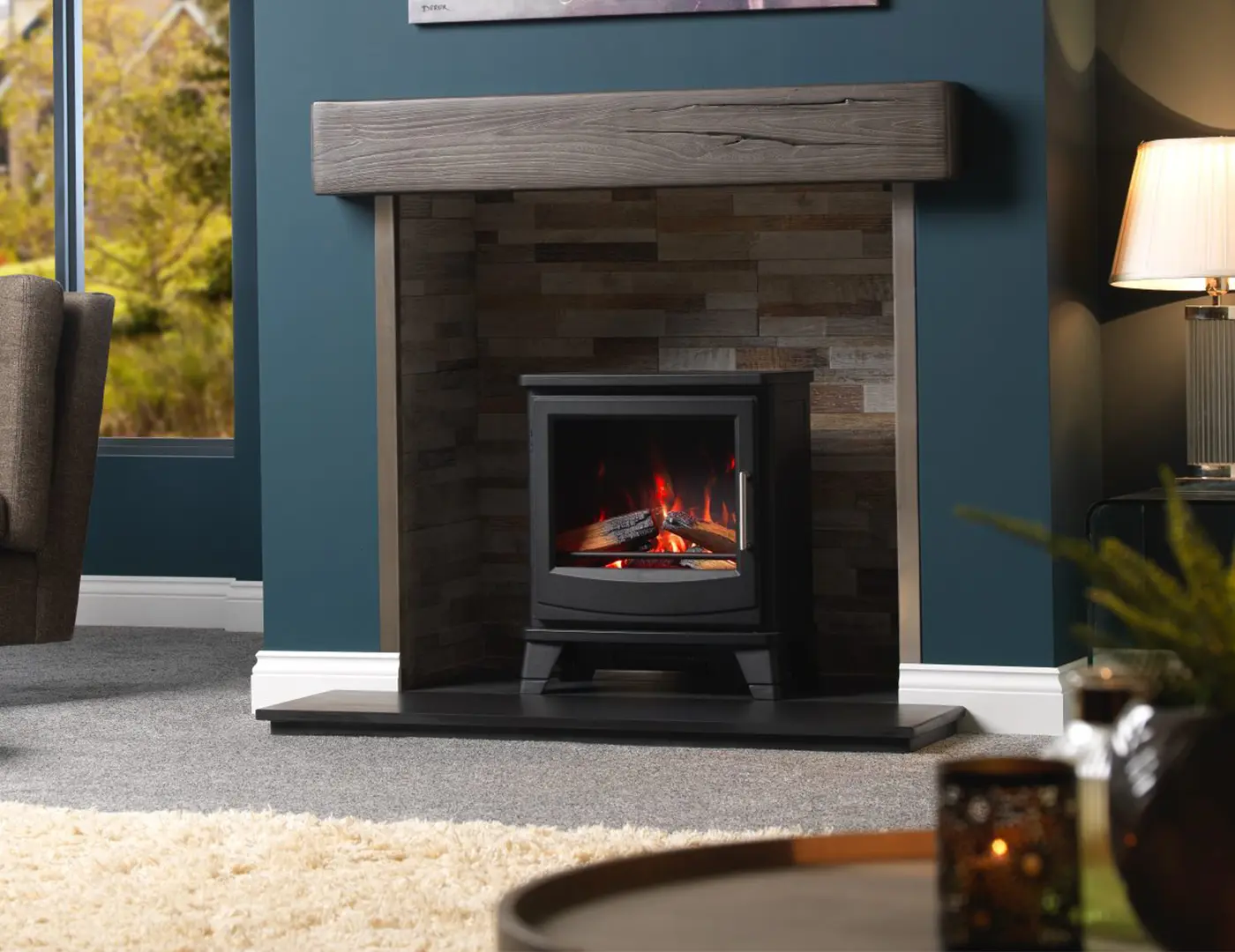 Wall mounted bioethanol fireplaces placed on the wall in modern interior