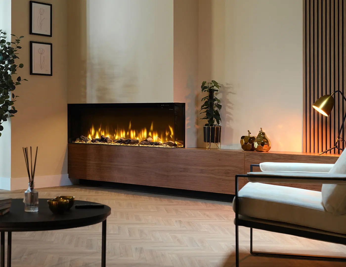Wall mounted bioethanol fireplaces placed on the wall in modern interior