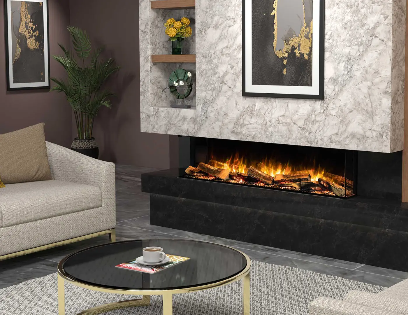 Luxurt electric fireplace built into a wall