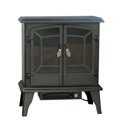 Fristående svart elektrisk kamin i traditionell design Fristående svart elkamin