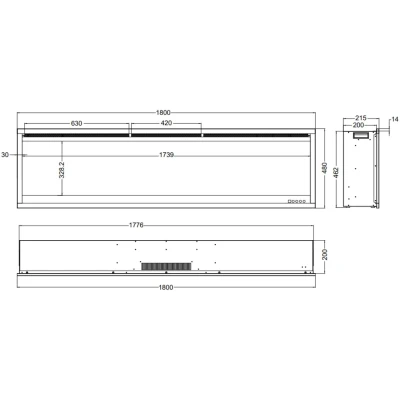 Royal Pro Väggmonterad Elkamin – Svart – 180 cm