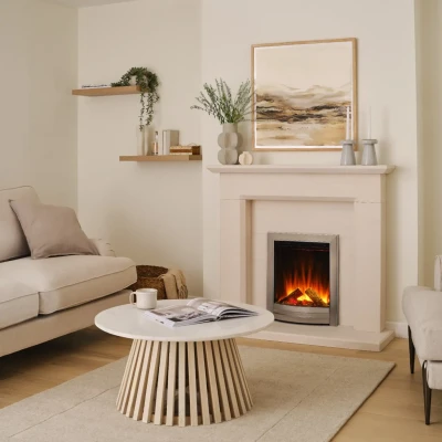 Sway Elegance Elektrisk Öppen Spis med Frontpanel i Krom och Nickel – Inbyggd Elektrisk Öppen Spis