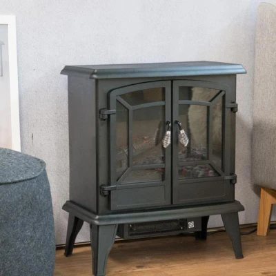 Fristående svart elkamin