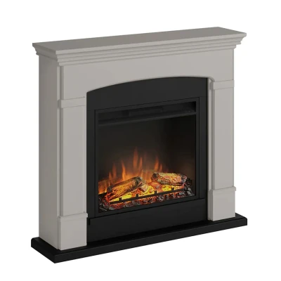 Beige fristående elektrisk eldstad med effektiv värme och fjärrkontroll