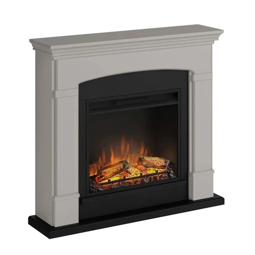 Beige fristående elektrisk eldstad med effektiv värme och fjärrkontroll